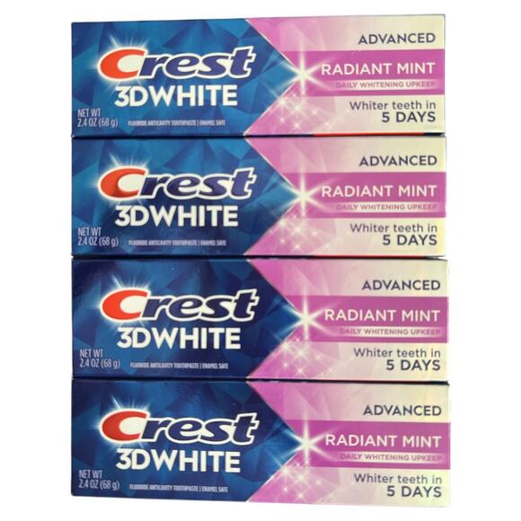 LOT 4 Crest 3D White Toothpaste Radiant Mint 2.4oz - Picture 1 of 4